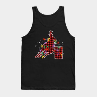 Red Buffalo Plaid Barrel Racing Christmas Pajamas Xmas Tree Lights Tank Top